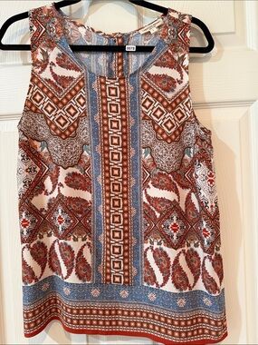 Christian Siriano Multicolor Printed Sleeveless Top - cream, Brown, Blue, Rust